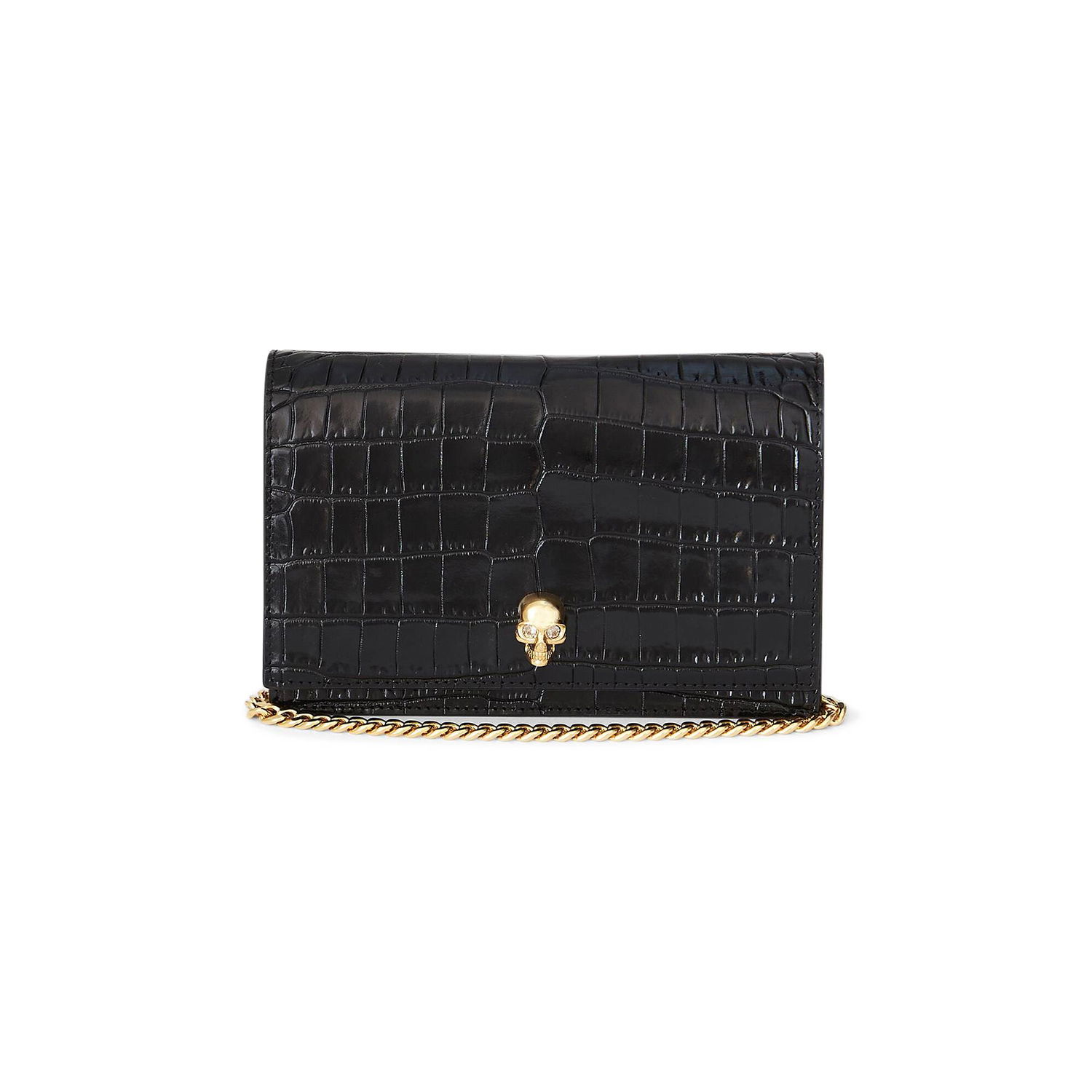 Гаманець Alexander McQueen Alexander McQueen Small Skull Croc-Embossed Leather Chain Wallet чорний | 6130881HB0G1001, 1