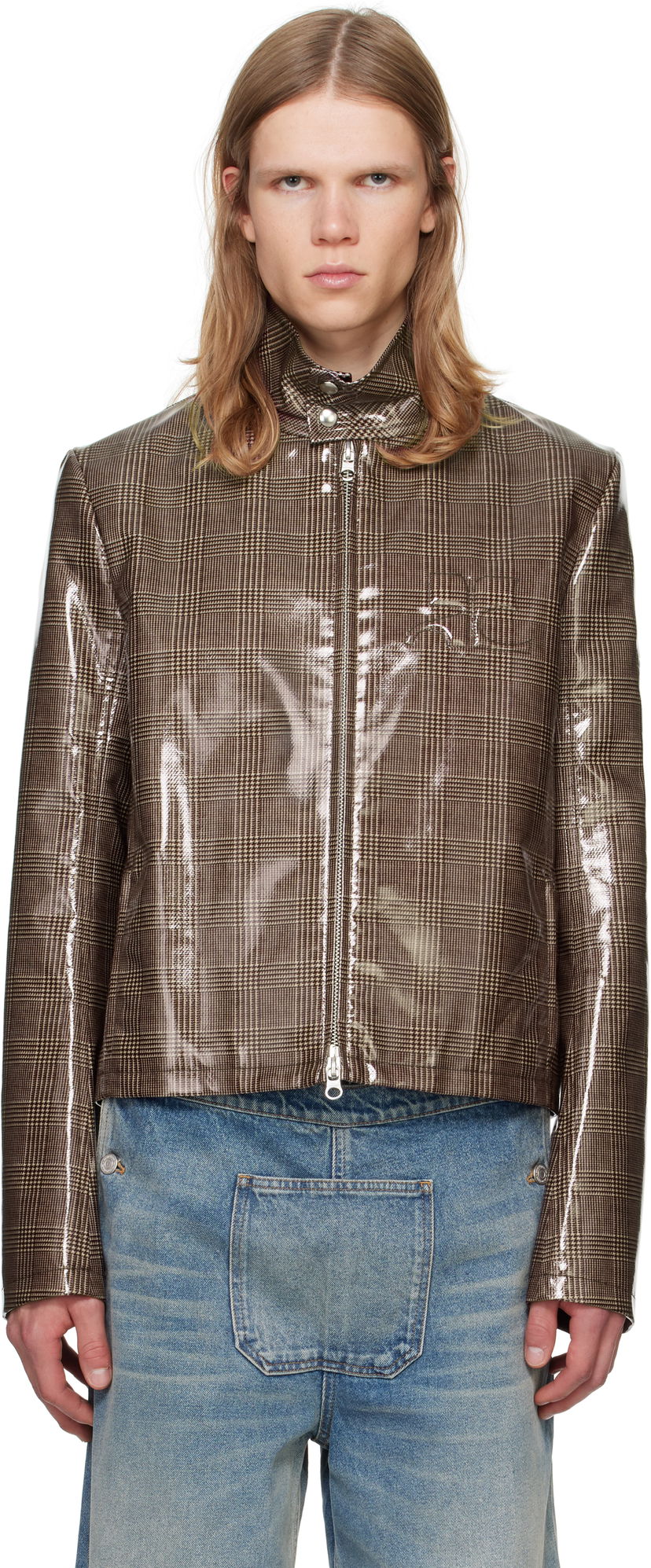 Куртка Courrèges Courrèges Prince Of Wales Vinyl Biker Jacket Коричневий | 324CBL195VY0023