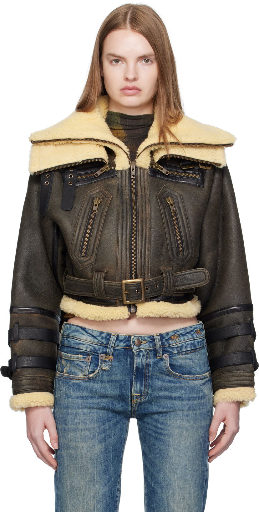 Куртка бомбер R13 R13 Cropped Shearling Bomber Jacket Коричневий | R13WR423-R545A