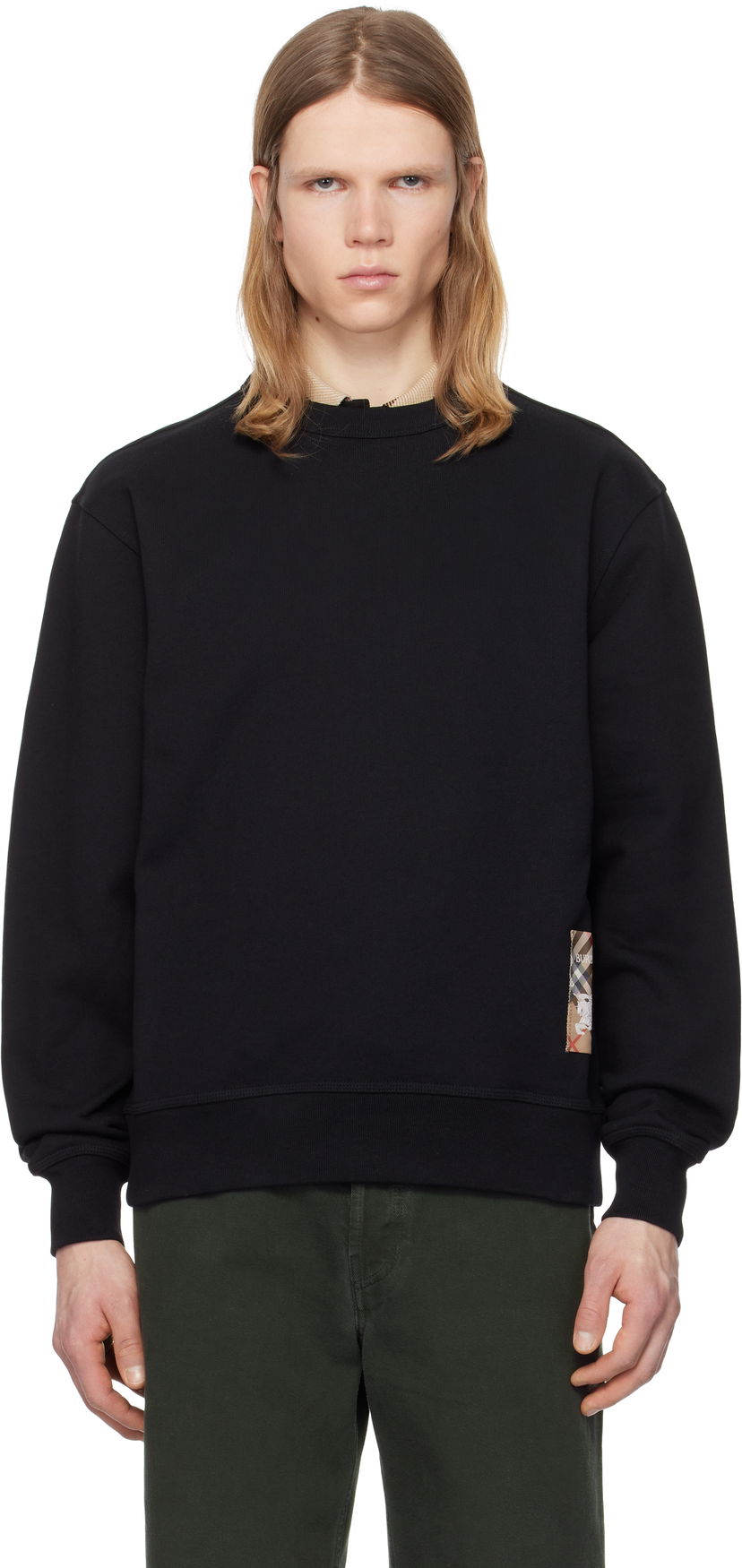 Cветр Burberry Burberry Check Label Cotton Sweatshirt чорний | 8101889