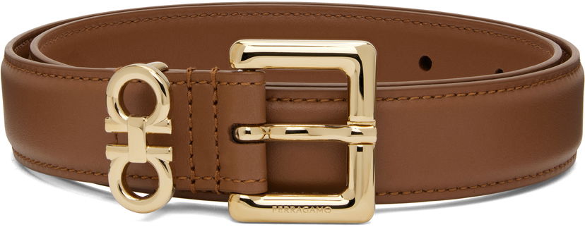 Ремені FERRAGAMO Salvatore Ferragamo Double Gancini Fixed Belt Коричневий | 780417