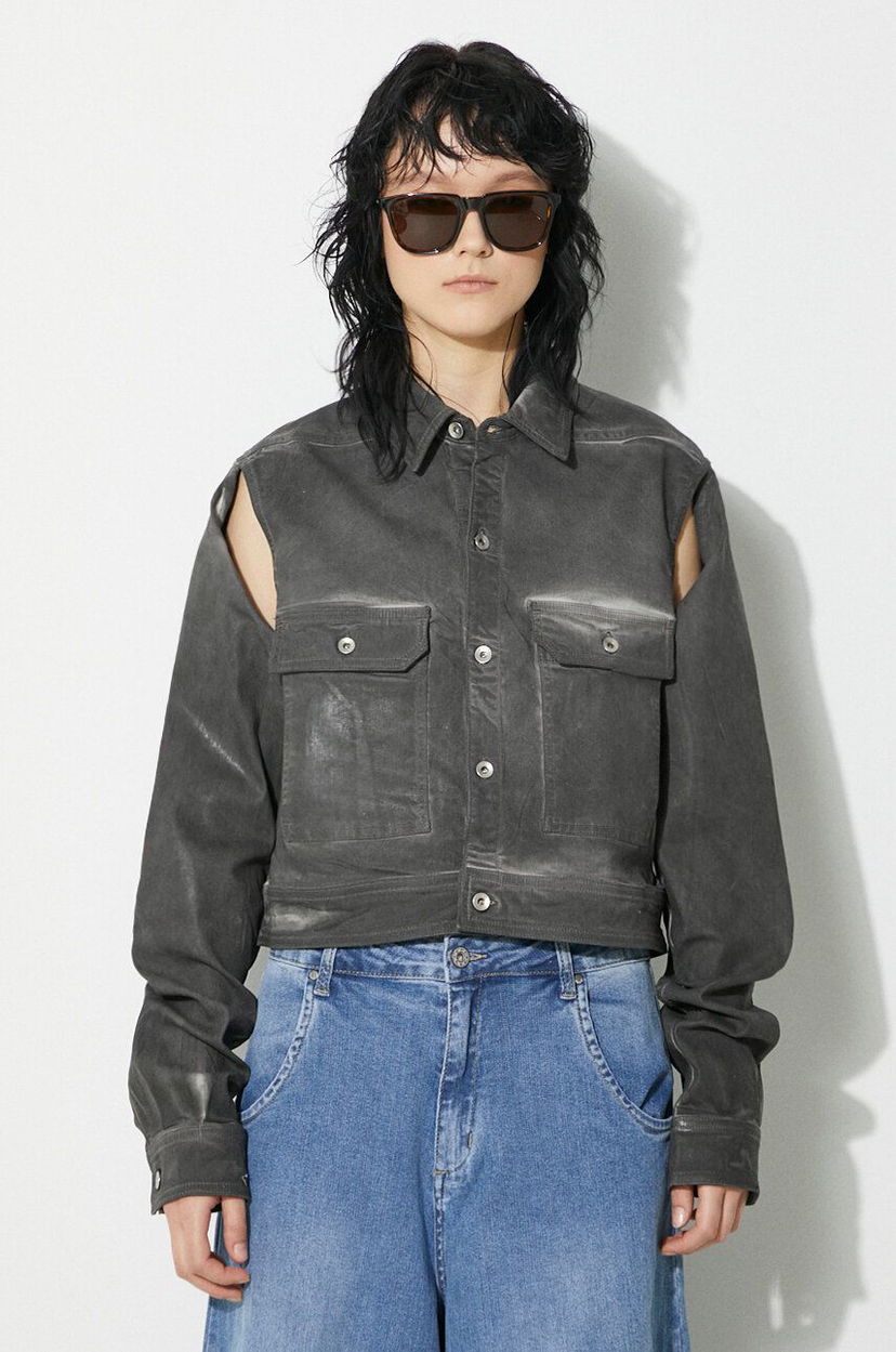 Сорочка Rick Owens Rick Owens Cropped Cape Sleeve Denim Jacket Сірий | DS01D1702.SCF.78