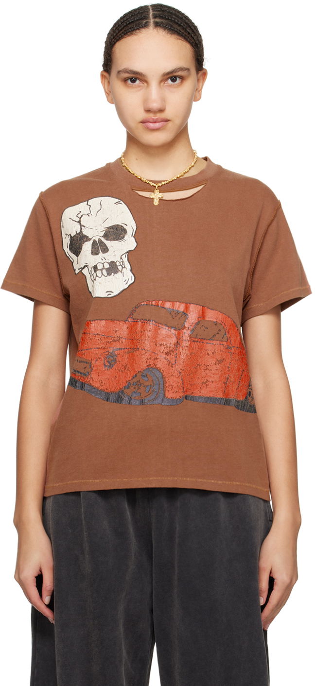 Футболка ERL ERL Skull & Car Graphic T-Shirt Коричневий | ERL08T005