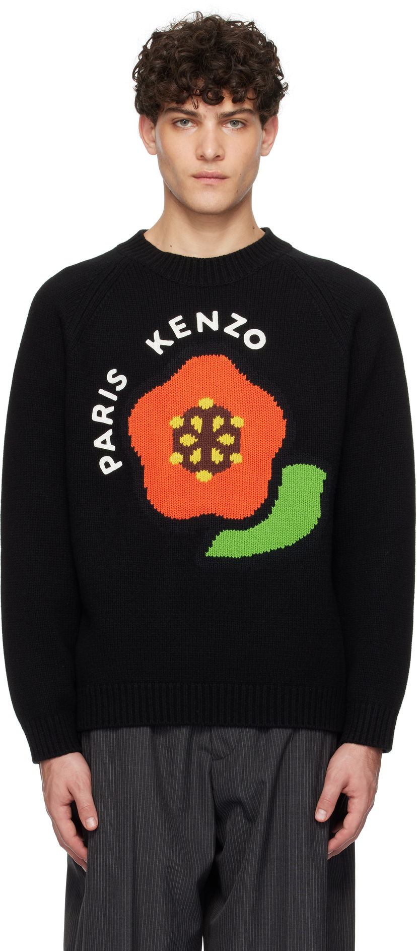 Cветр KENZO Wool Sweater with Flower Applique чорний | FF55PU7223LA