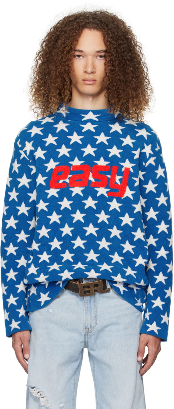 Cветр ERL 'Easy' Star-Print Knit Sweater Синій | ERL07N006