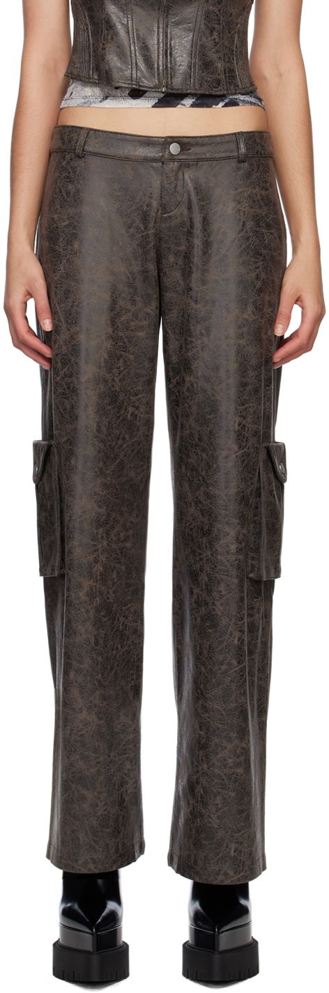 Штани карго Miaou Miaou Elias Faux-Leather Cargo Pants Коричневий | 1034DVSVAR