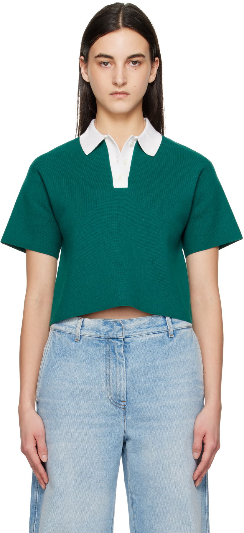 Сорочка поло JW Anderson JW Anderson Cropped Knitted Polo Зелений | KW1358-YN0398