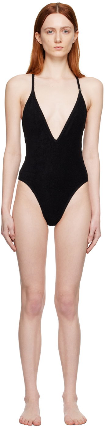 Купальники The Attico Attico V-Neck One-Piece Swimsuit чорний | 233WBB71 C066
