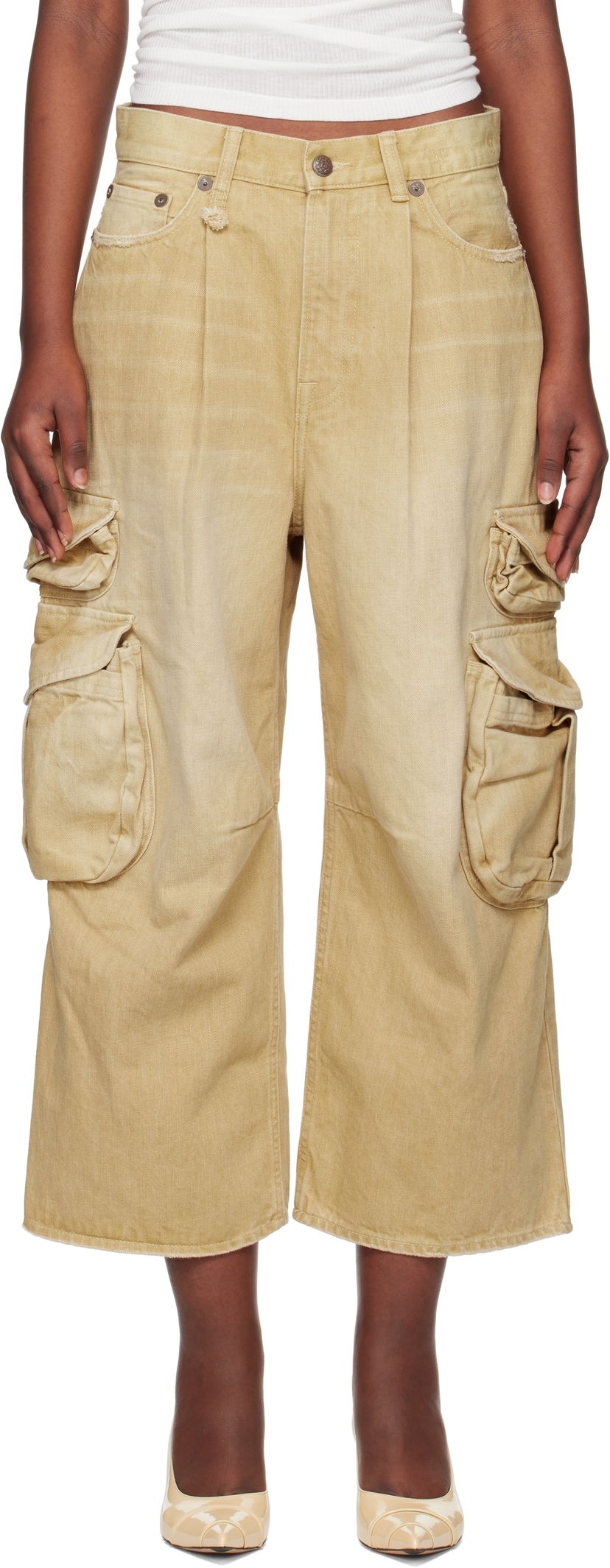 Штани карго R13 R13 Cropped Multi Pocket Cargo Pants бежевий | R13WD246-D235A