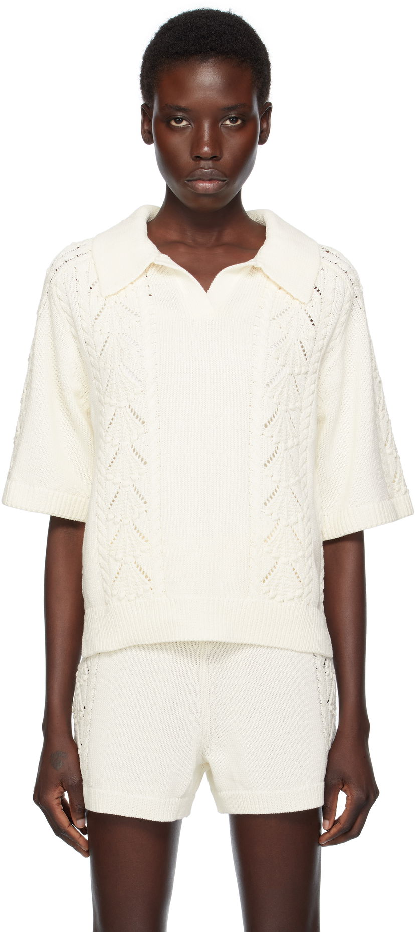 Сорочка поло Loulou de Saison Loulou de Saison Kina Knit Polo Shirt білий | KINA