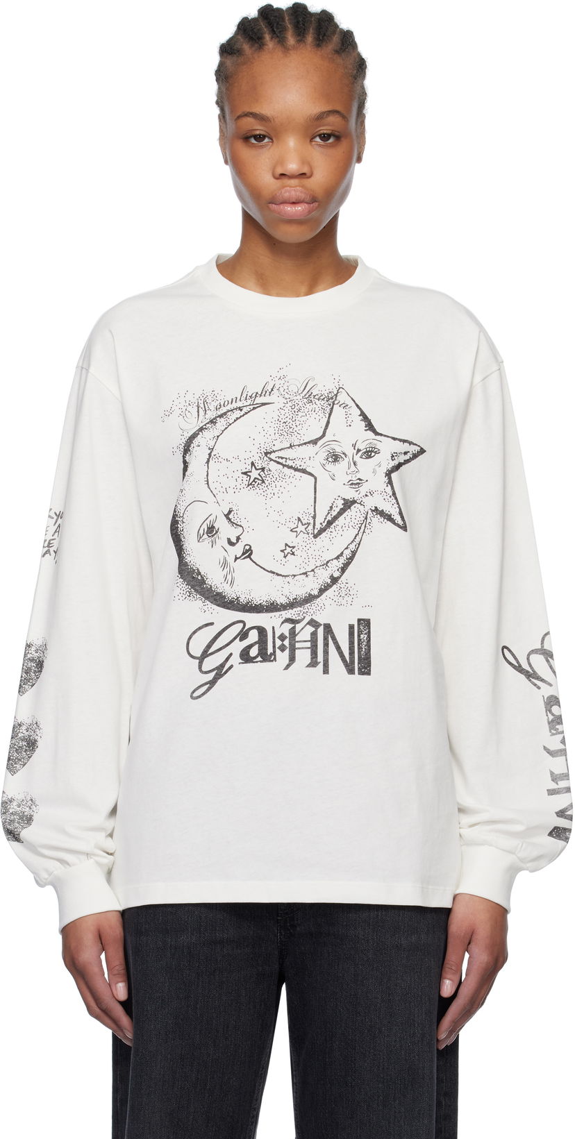 Футболка GANNI GANNI Future Heavy Long Sleeve T-Shirt білий | T4064