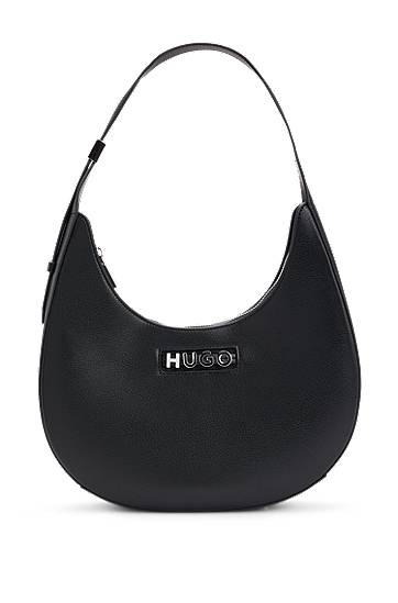 Сумка BOSS HUGO Faux-Leather Hobo Bag with Metallic Logo чорний | 50541808
