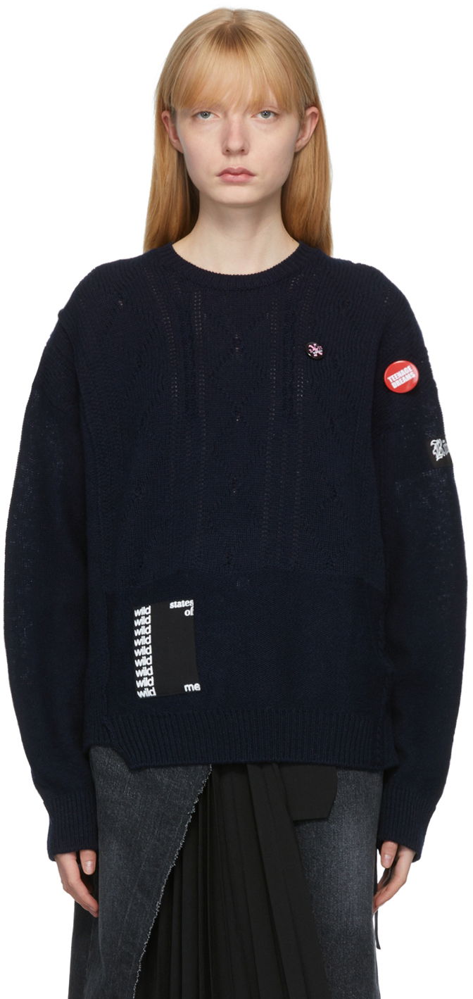 Cветр RAF SIMONS Raf Simons Oversized Merino Reversed Braid Sweater темно-синій | 211-W850