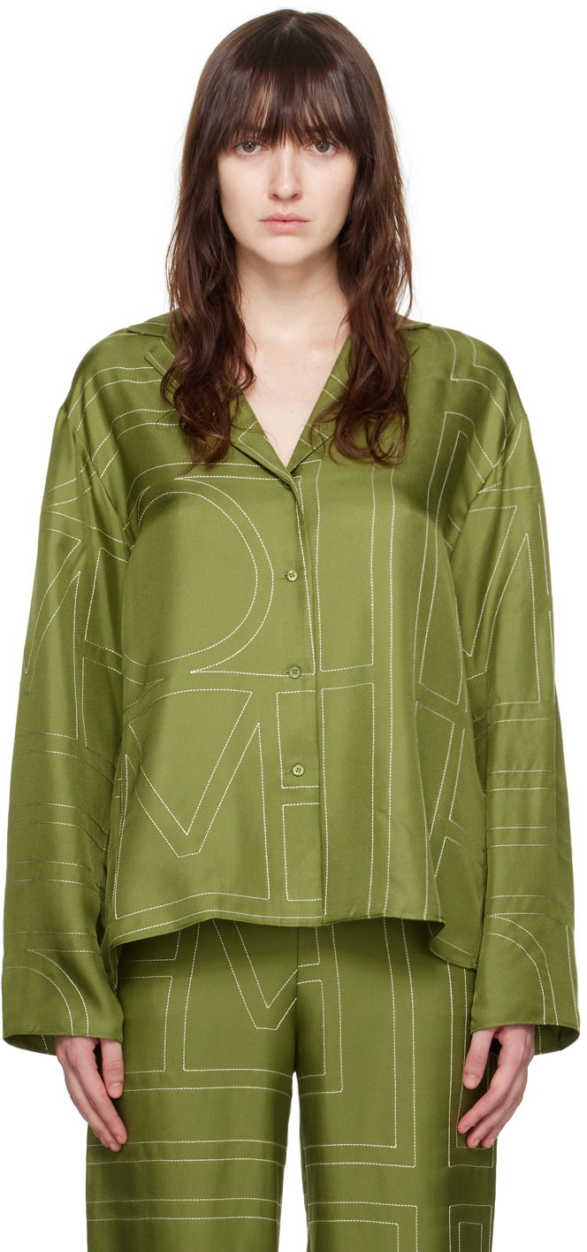 Сорочка TOTEME TOTEME Monogram Embroidered Shirt Зелений | 241-WRT976-FB0089