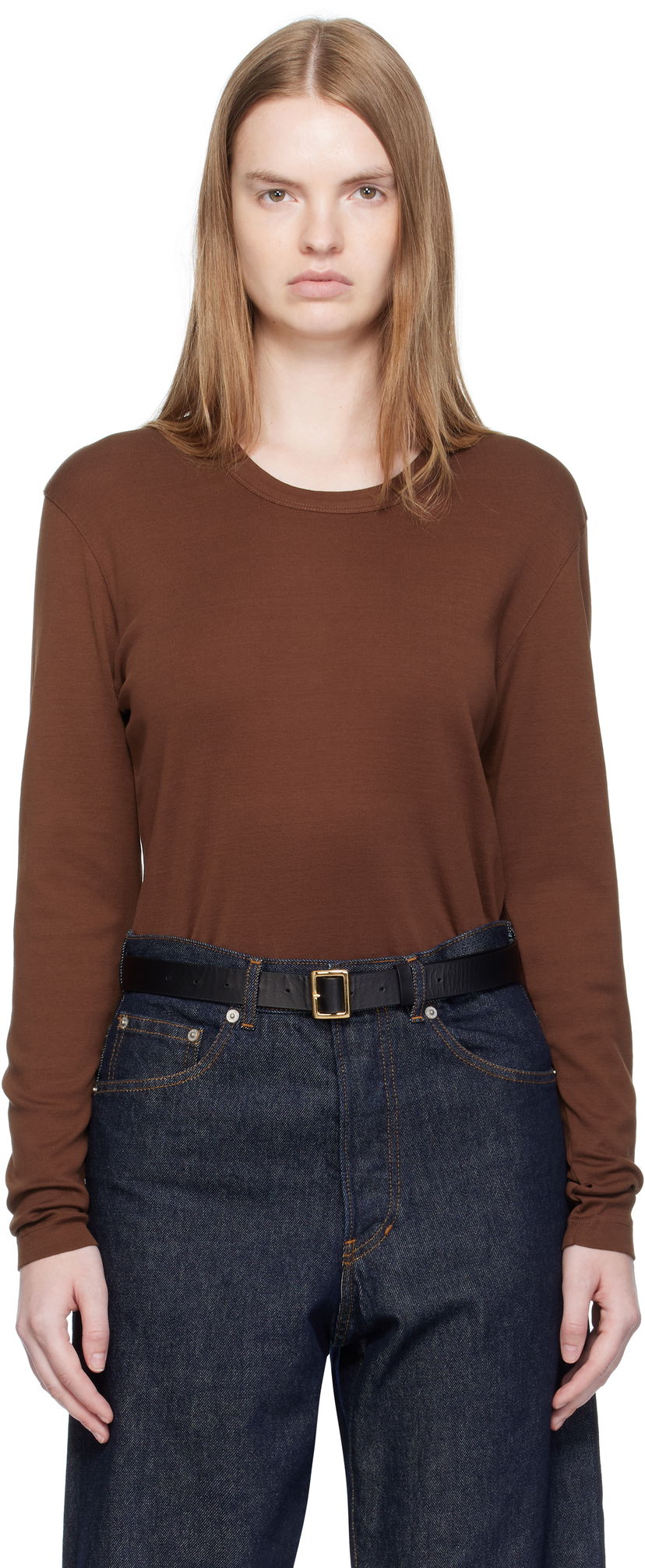 Футболка LEMAIRE Rib Long Sleeve T-shirt Коричневий | TO1441 LJ1016