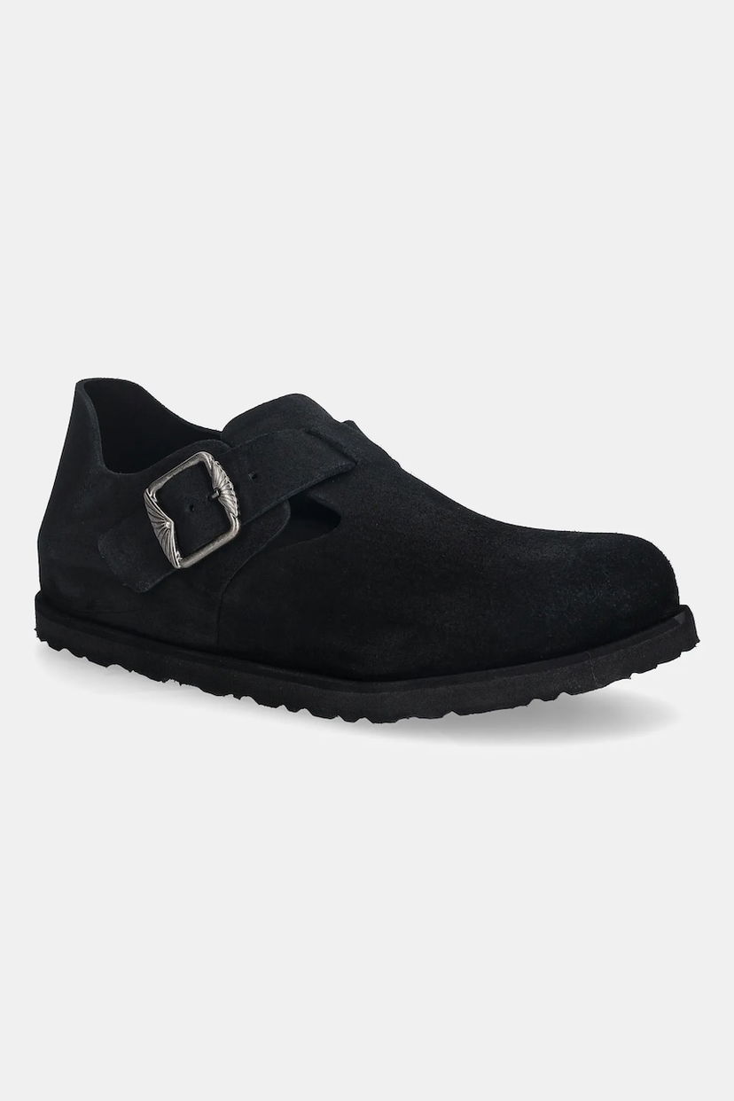 Кросівки та взуття Birkenstock 1774 London Art Deco LEVE Suede Buckle Shoe with Flat Heel чорний | 1031960