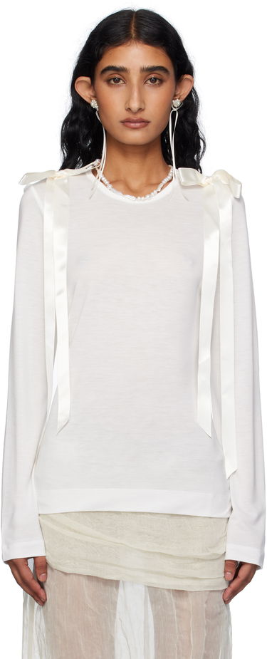 Футболка Simone Rocha Simone Rocha Bow Ribbon Tail Long Sleeve T-shirt білий | 5367 0571, 0