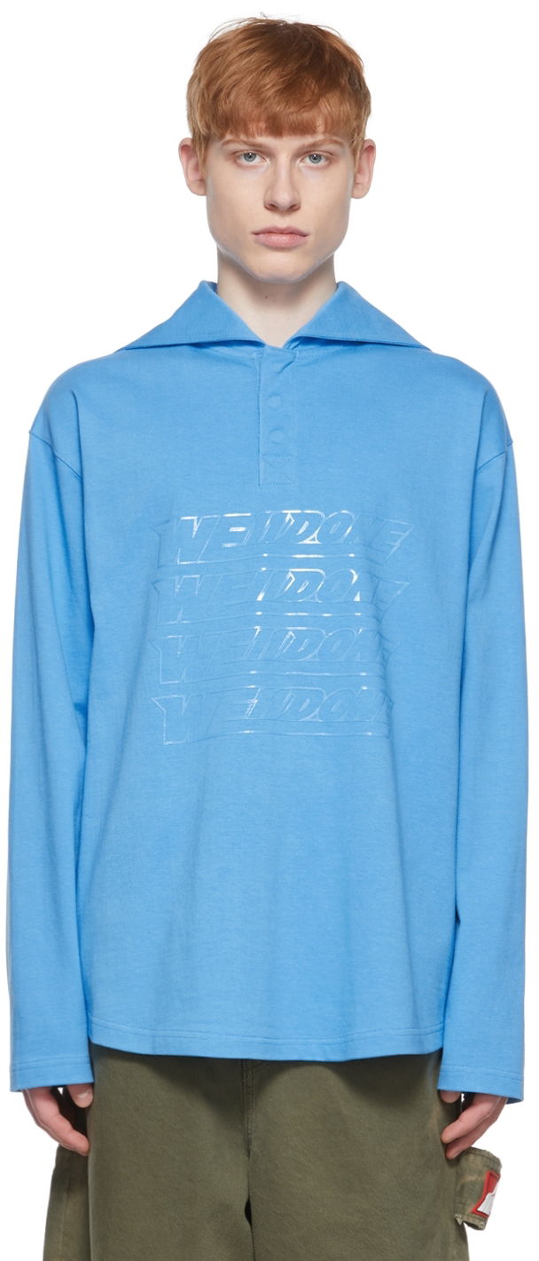 Сорочка поло We11done Cotton Henley Long Sleeve Shirt Синій | WD-TT1-22-554-U-BL