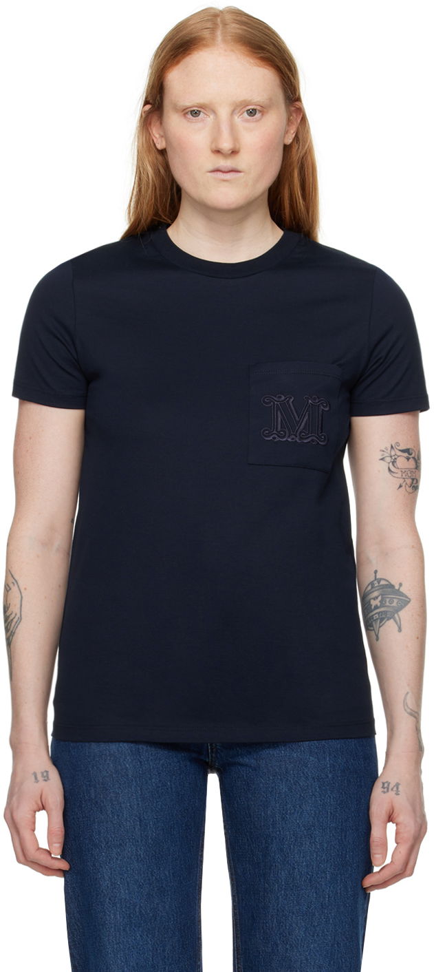 Футболка Max Mara Max Mara Crewneck Pocket Tee темно-синій | 2411941032600