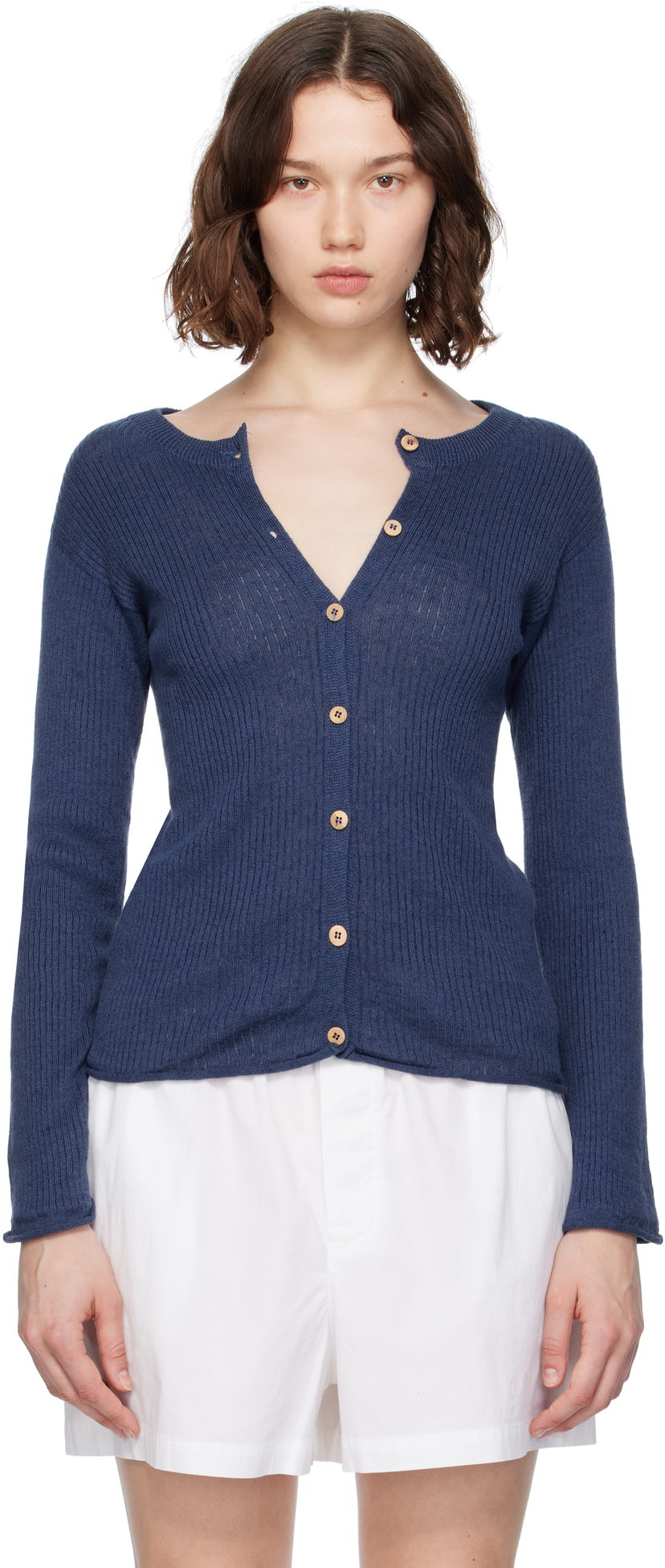 Cветр Baserange Baserange Ribbed Knit Cardigan Синій | KDRC-LI-SU25