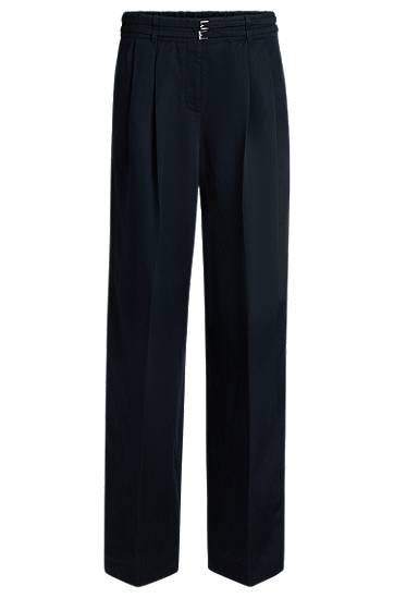 Штани BOSS Relaxed Fit Wide Leg Trousers темно-синій | 50538045