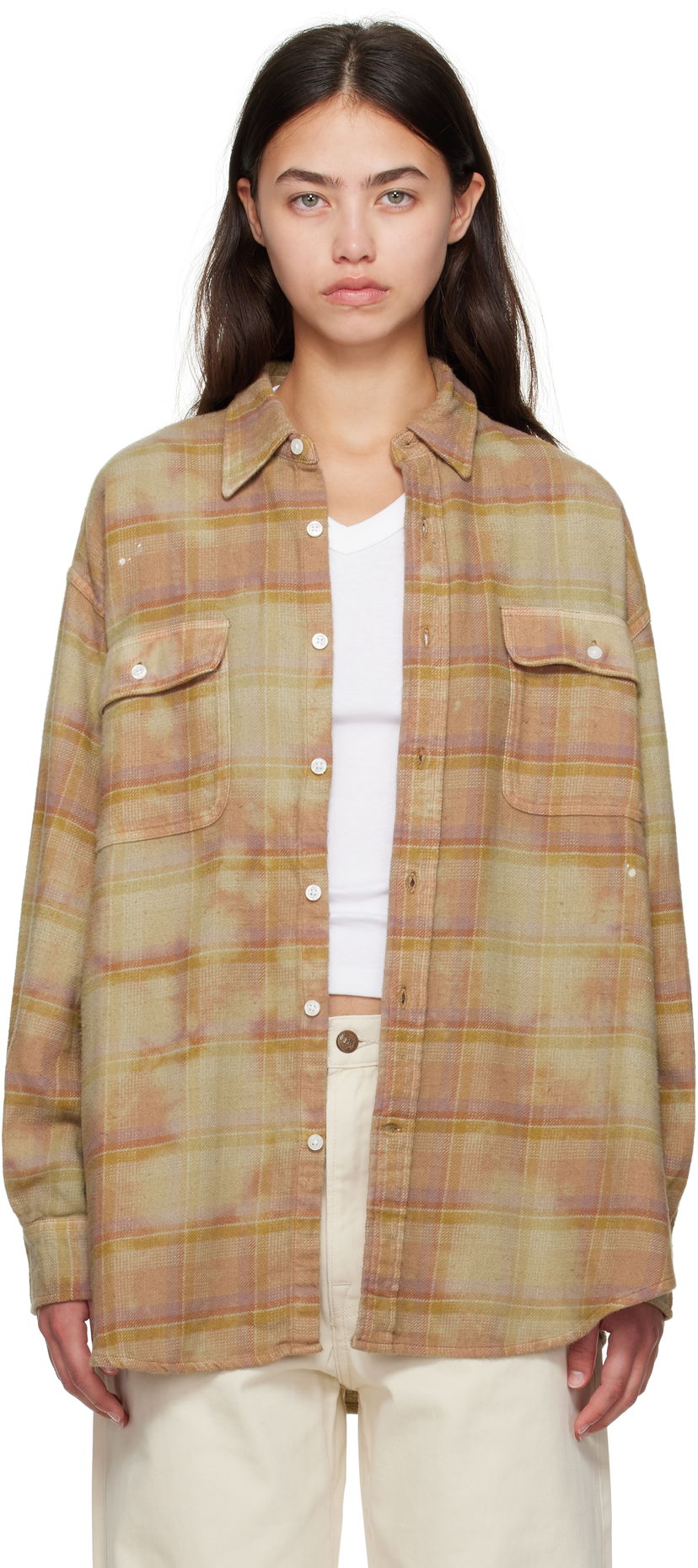 Сорочка R13 R13 Boyfriend Plaid Shirt бежевий | R13WR415-R550B