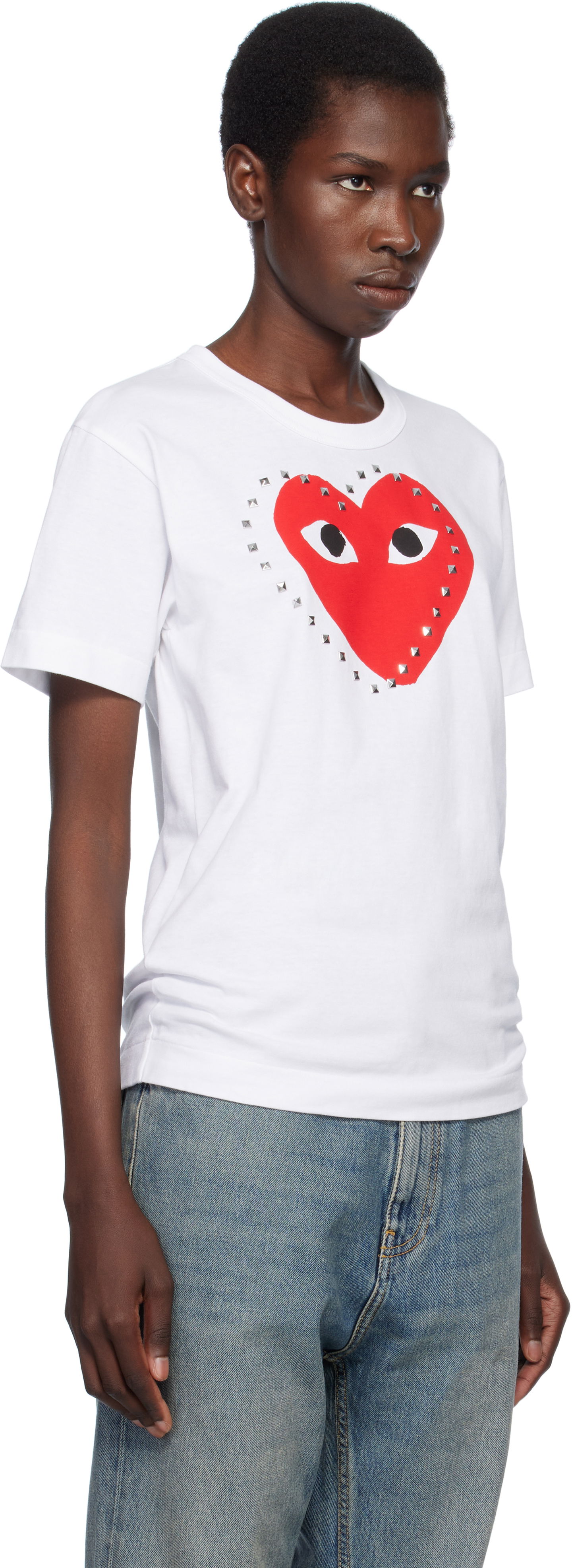 Футболка Comme des Garçons COMME des GARÇONS PLAY Stud Print Red Heart T-Shirt білий | AX-T803-051, 1