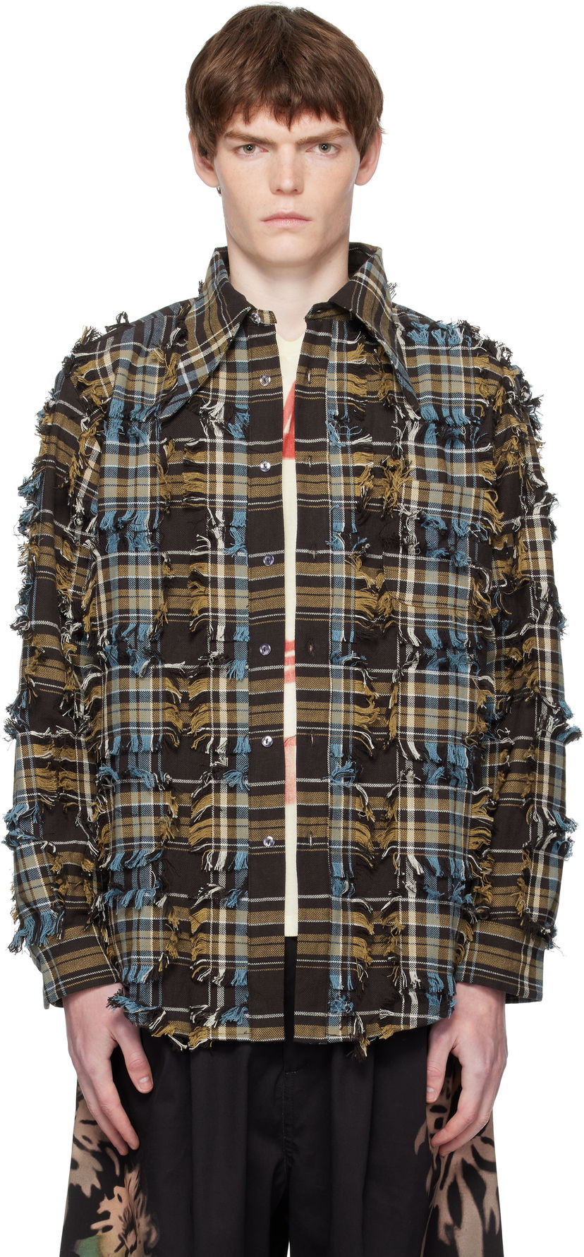 Сорочка Collina Strada Collina Strada Frayed Plaid Button-Up Shirt Коричневий | XX3063-B
