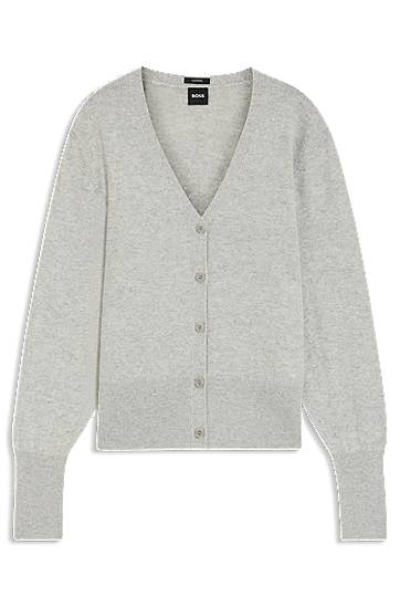 Cветр BOSS Relaxed-fit V-neck button-front cardigan in cashmere with ribbed trims Сірий | 50548814, 0