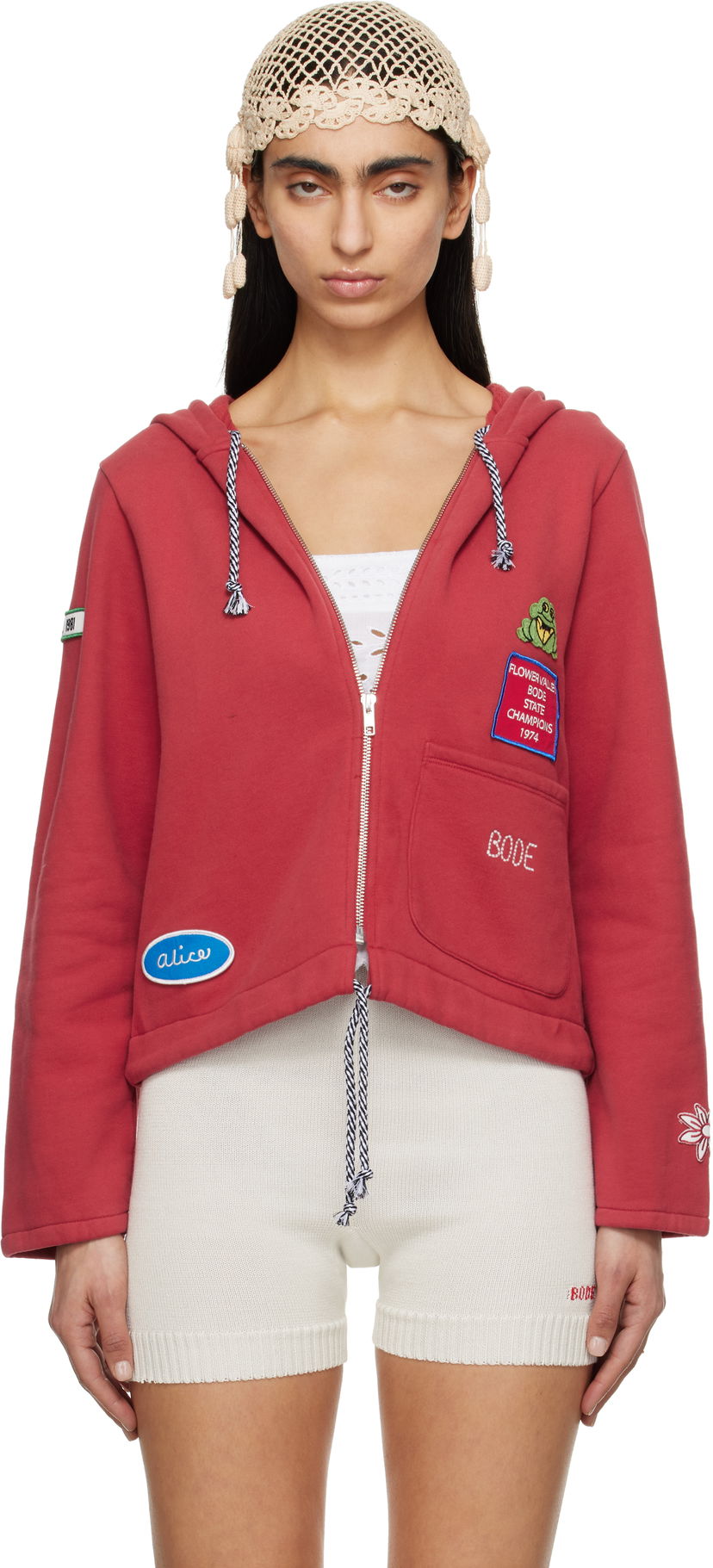 Світшоти Bode Bode Camper Cropped Zip Hoodie Червоний | WRS25CS028