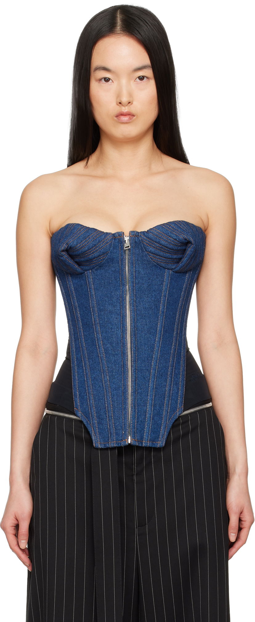 Боді Jean Paul Gaultier Jean Paul Gaultier 'The Bi-Material' Denim Corset Top Синій | 25/33-F-ST022-D015-5500