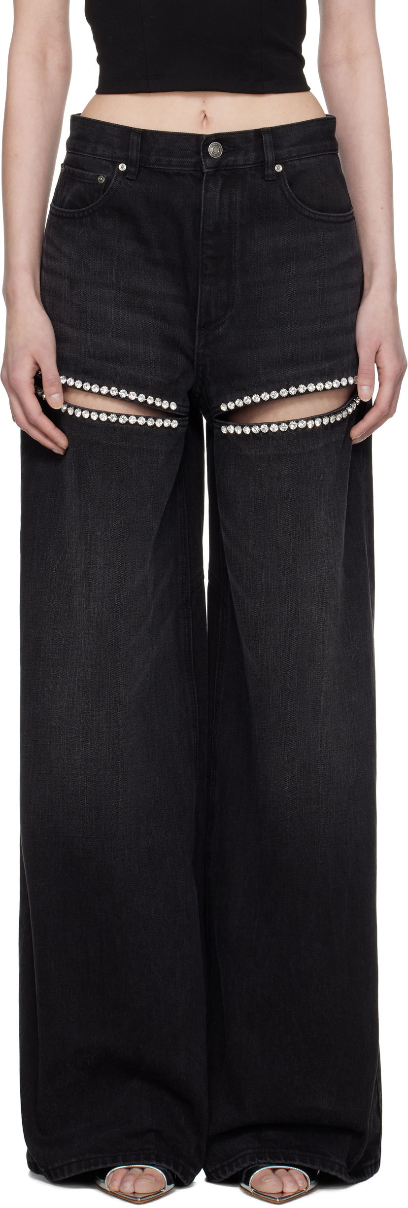 Джинси Area AREA Wide Leg Crystal Slit Jeans чорний | 0000P02333