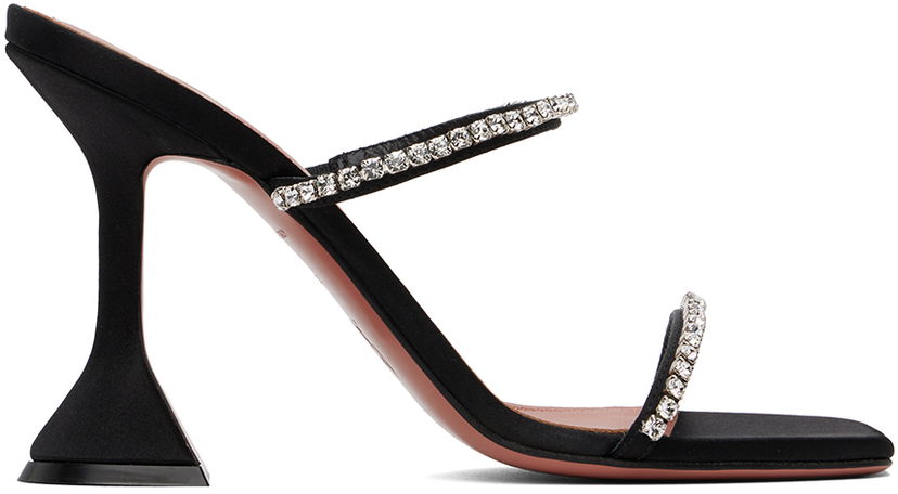 Аксесуари Amina Muaddi Amina Muaddi Gilda Crystal-Embellished Satin Heeled Sandals чорний | GILDA SLIPPER CL SATIN