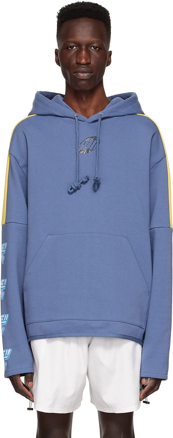 Світшоти We11done Designer Logo-Appliquéd Hoodie Синій | WD-TH1-22-556-U-NV