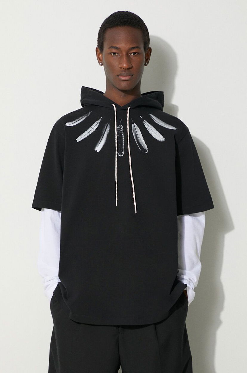 Світшоти Marcelo Burlon Collar Feathers Double Sleeves Hoodie чорний | CMAB044S24JER0021001