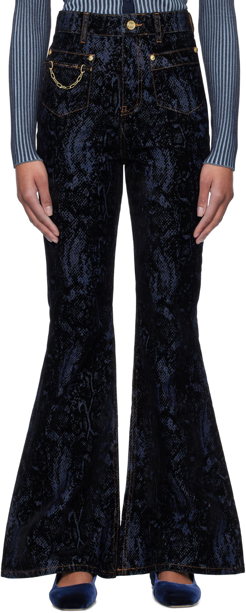 Джинси GANNI GANNI Goddi Snake Print Flare Jeans Синій | J1612