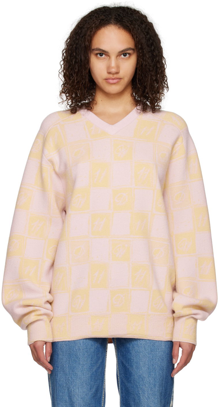 Cветр We11done We11done Checkerboard V-Neck Sweater Рожевий | WD-KT3-22-639-U-YE