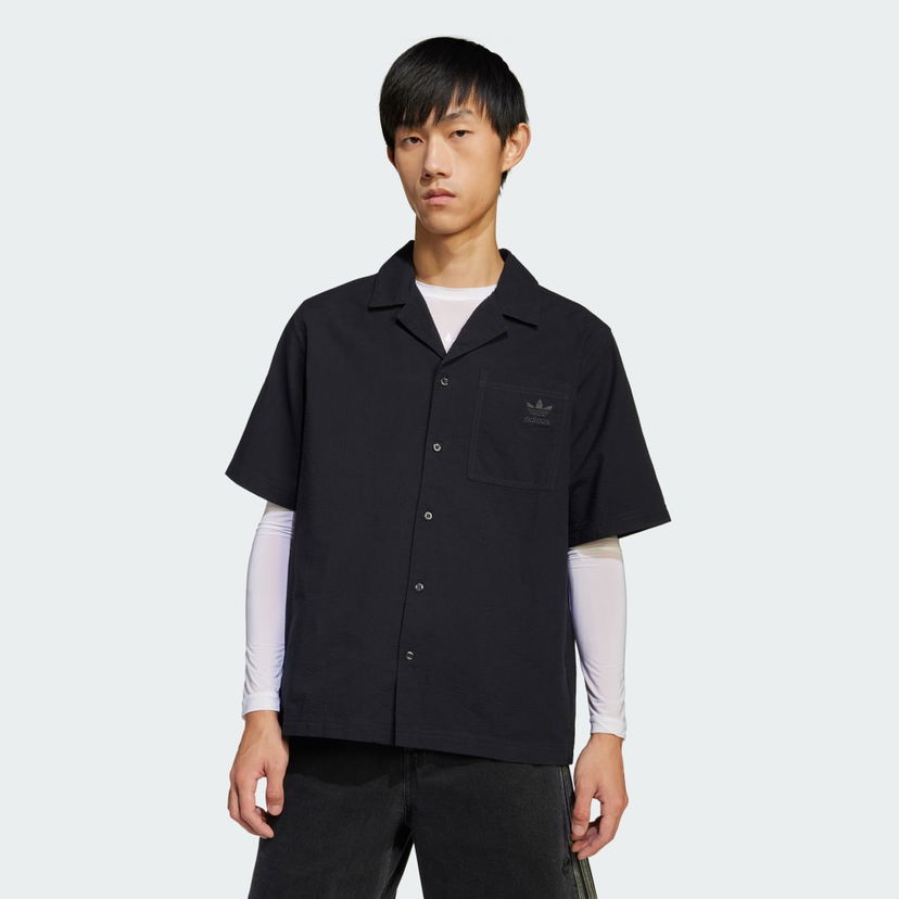Сорочка adidas Performance Essentials Seersucker Short Sleeve Shirt чорний | JD2455