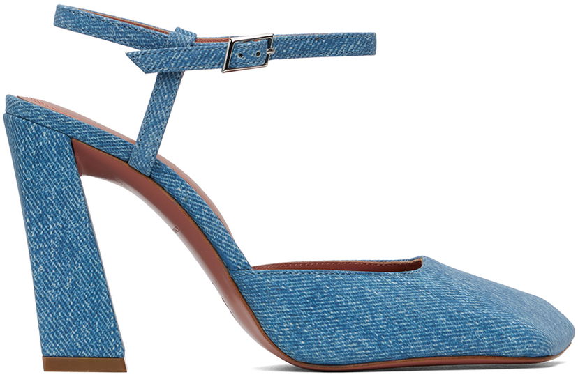 Кросівки та взуття Amina Muaddi Suede Printed Denim Heels Синій | CHARLOTTE PUMP BLOCK PRINTED
