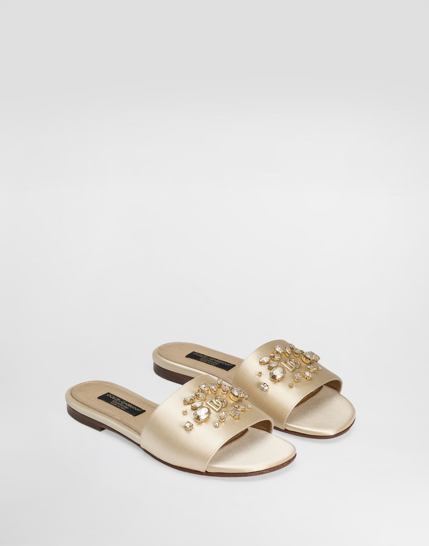 Аксесуари Dolce & Gabbana Dolce & Gabbana Flat Satin Sliders with Crystals бежевий | D11325AY69687610, 1