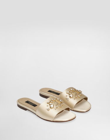 Аксесуари Dolce & Gabbana Dolce & Gabbana Flat Satin Sliders with Crystals бежевий | D11325AY69687610, 1