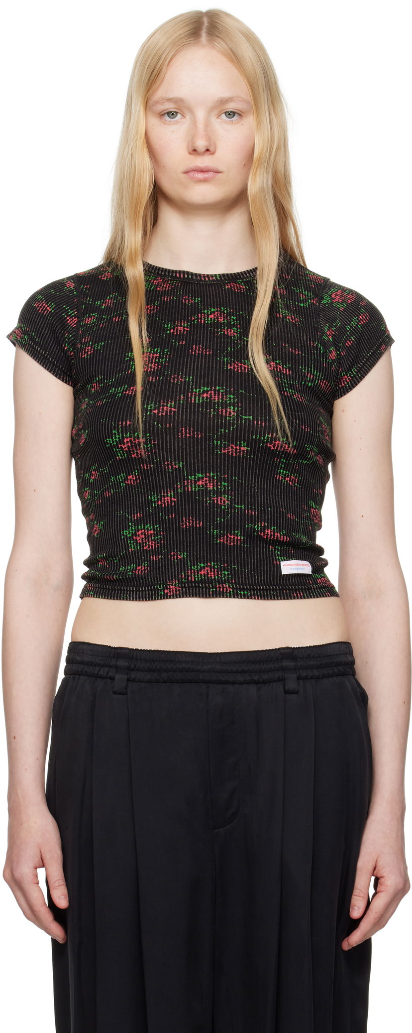 Футболка Alexander Wang Alexander Wang Floral-Print Scoop Neck T-Shirt чорний | WL002P