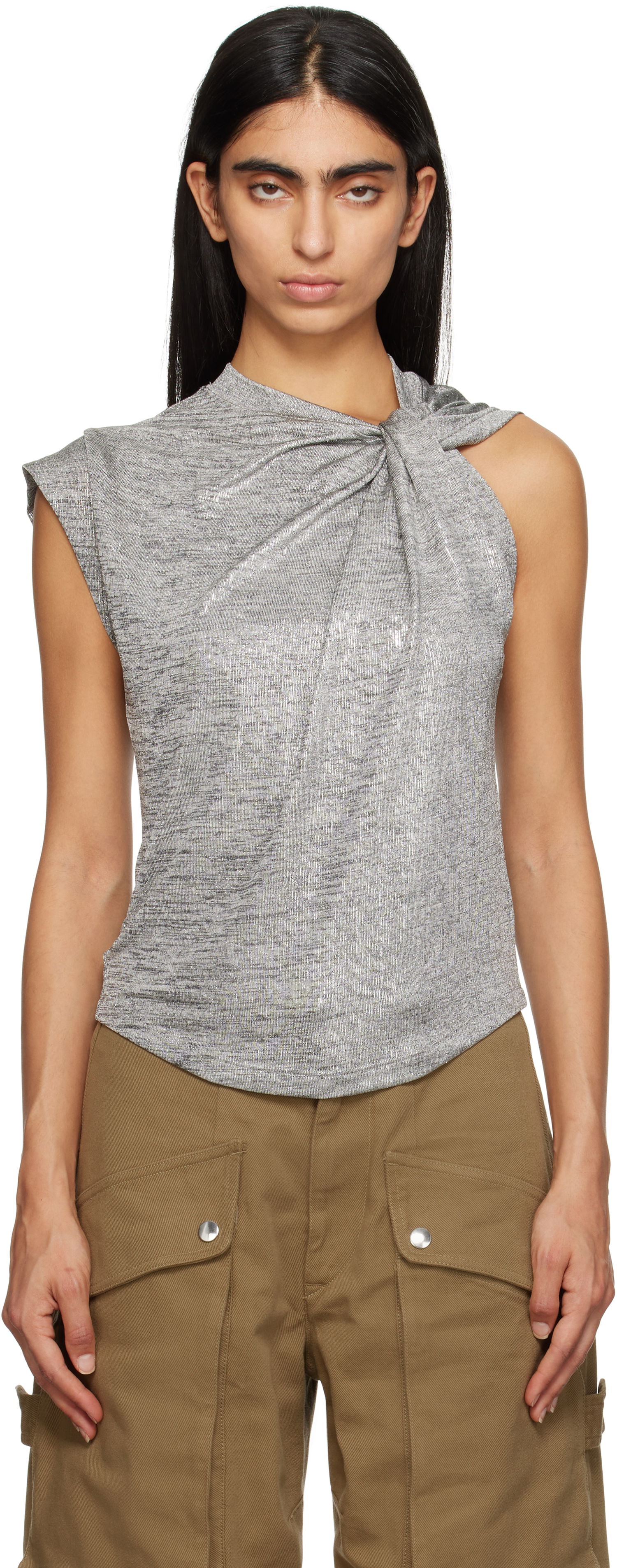 Безрукавка Isabel Marant Étoile Isabel Marant Etoile Women's Metallic Knotted Top Сірий | 24ATS0238FA-B3N09E, 0