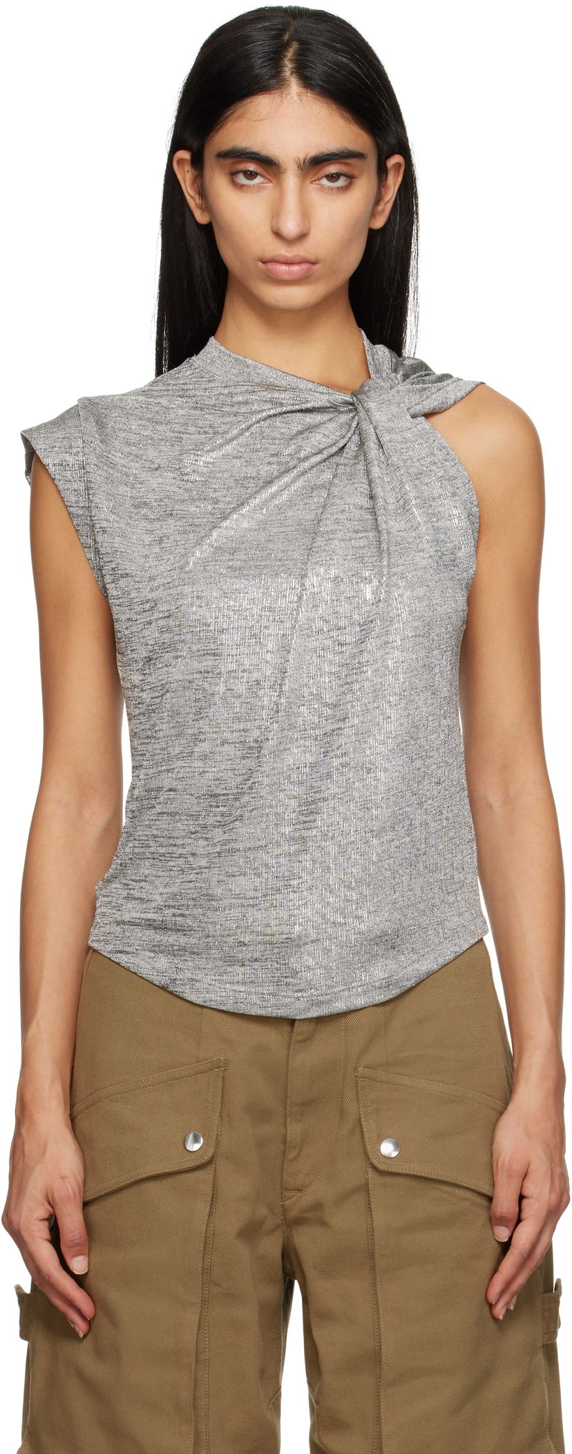 Безрукавка Isabel Marant Étoile Isabel Marant Etoile Women's Metallic Knotted Top Сірий | 24ATS0238FA-B3N09E