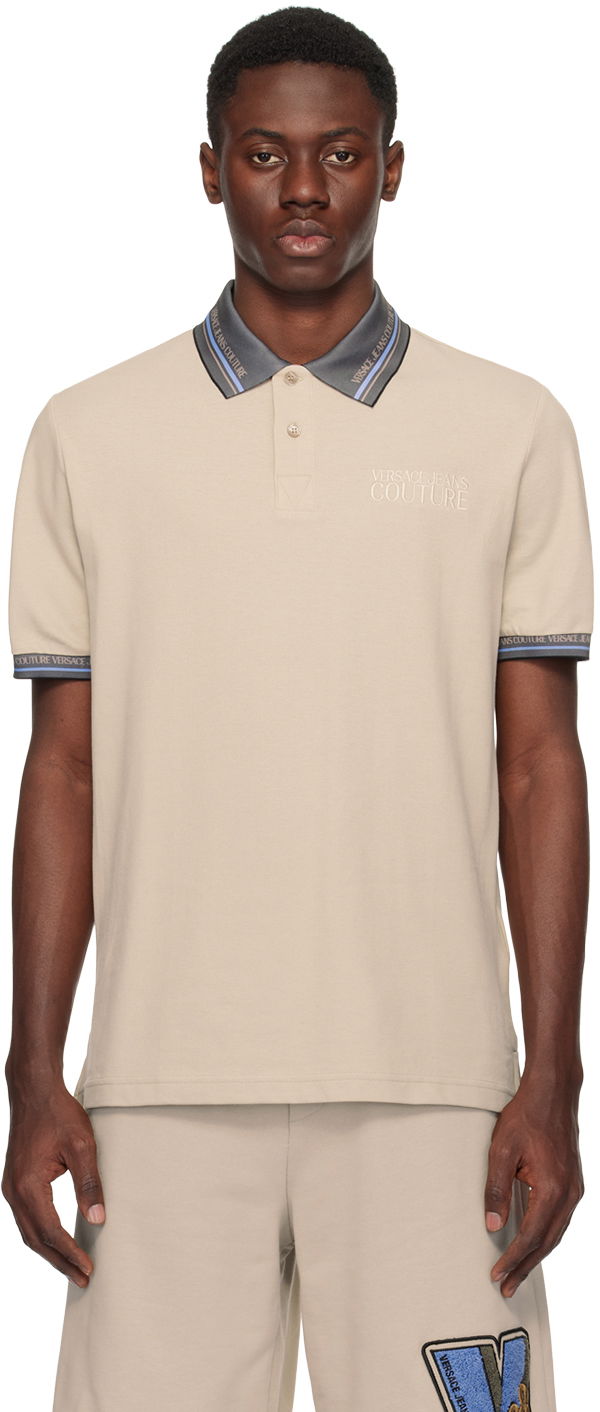 Сорочка поло Versace Jeans Couture Beige Printed Polo бежевий | E76GAGT09_ECJ01T