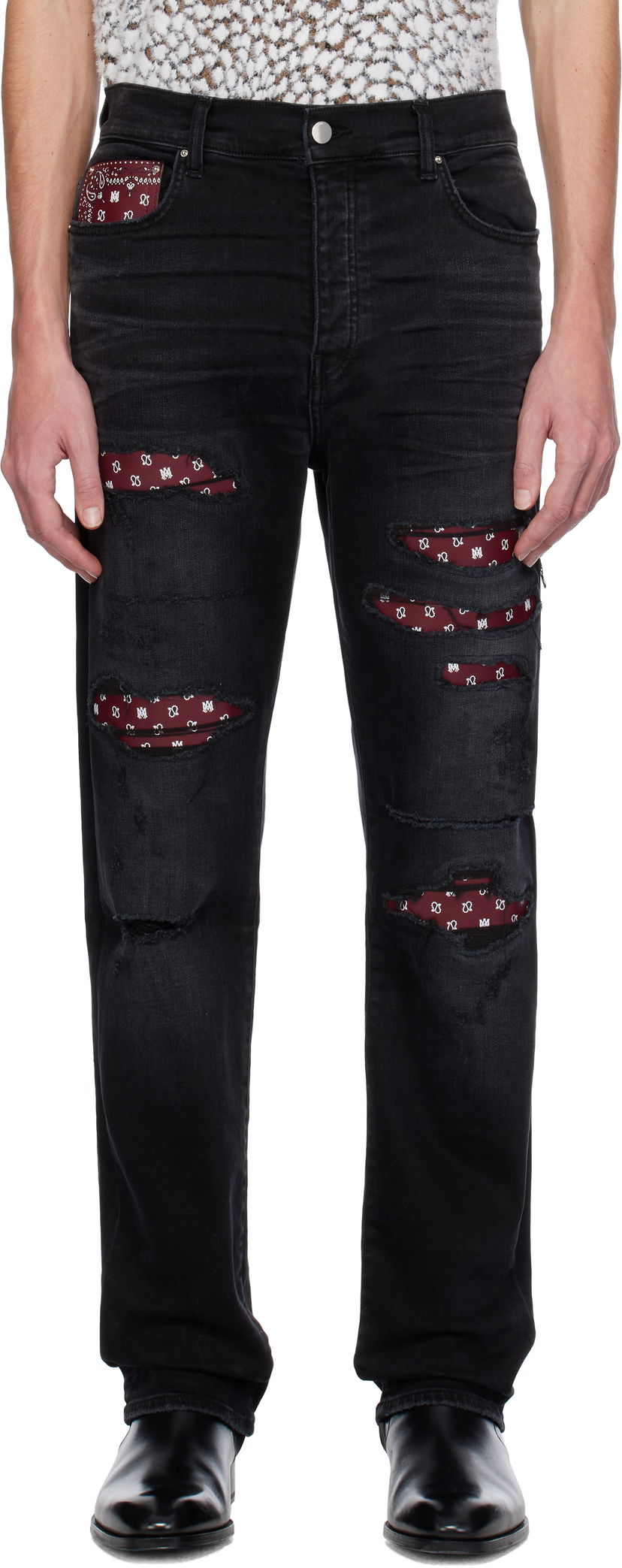 Джинси AMIRI Slim Fit Jeans With Bandana Repairing чорний | AMDNSM1008