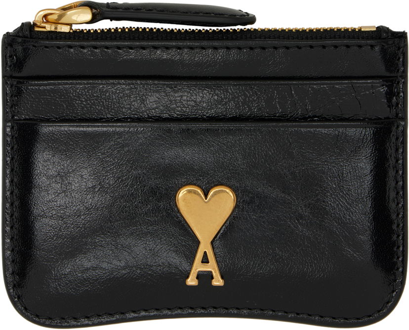 Гаманець AMI AMI Paris Zipped Leather Card Holder чорний | USL105.AL0051
