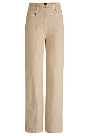 Штани BOSS Wide-Leg Cotton-Blend Trousers with Stitching бежевий | 50531036