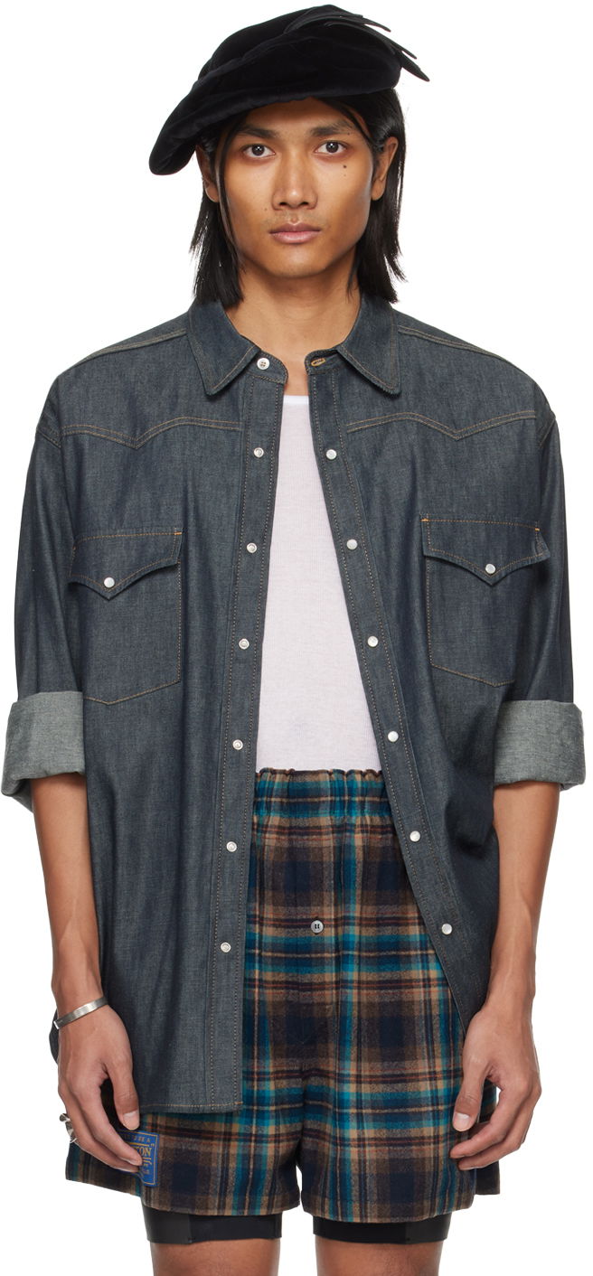 Сорочка Maison Margiela Press-Stud Denim Shirt темно-синій | S50DT0015 S30881