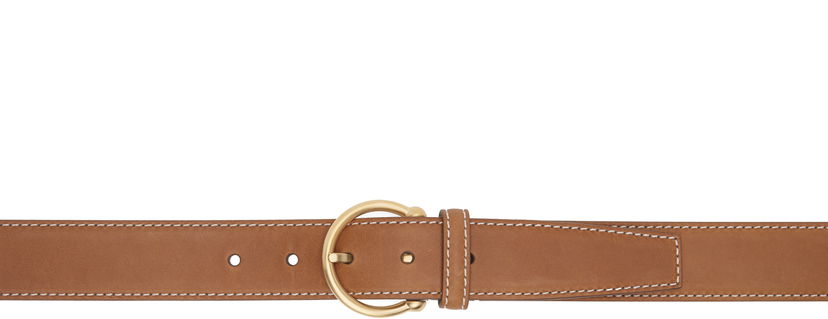 Ремені Thom Browne Thom Browne Pebble Grain Leather Belt with Round Buckle Коричневий | MCX067A-L0044